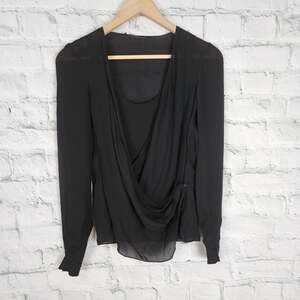 Wes Gordon faux wrap Top Sz 2 100% silk black long sleeve A24